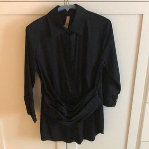 Black blouse with half cummerbund detail at waist